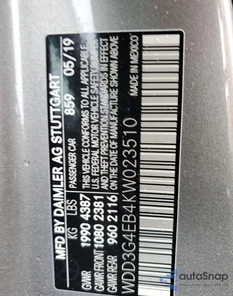 2019 Mercedes-Benz A 220 from USA, damaged, VIN WDD3G4EB4KW023510